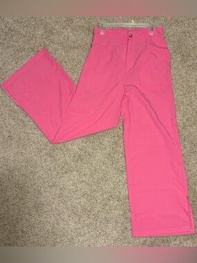 Hot Pink Wide-Leg High Waist Dress Pants